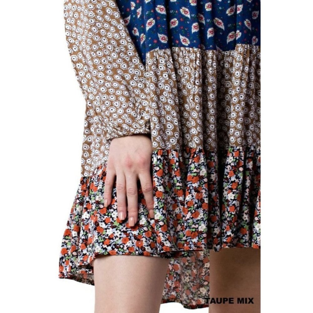 Kori America Mixed Print Tie Back Dress, Taupe - Picture 4 of 4